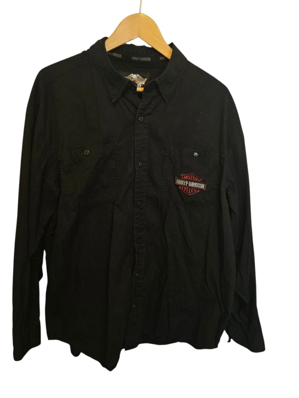 Harley-Davidson Black Long Sleeve Button-Down Shirt with Red Logo
